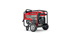 3/4 front side view of Electric Start 6500 generator on white space.  