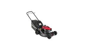 3/4 front view of Honda HRN Smart Drive Lawn Mower on white space. 	
