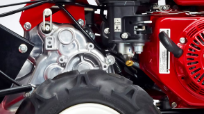 Closeup of engine block on a tiller.  